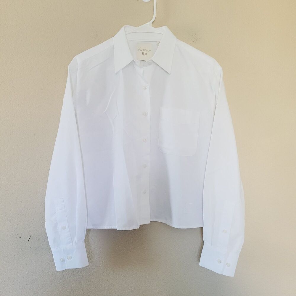 UNIQLO JW ANDERSON Oxford Boxy Cropped Shirt Size XS White Long-Sleeve Button